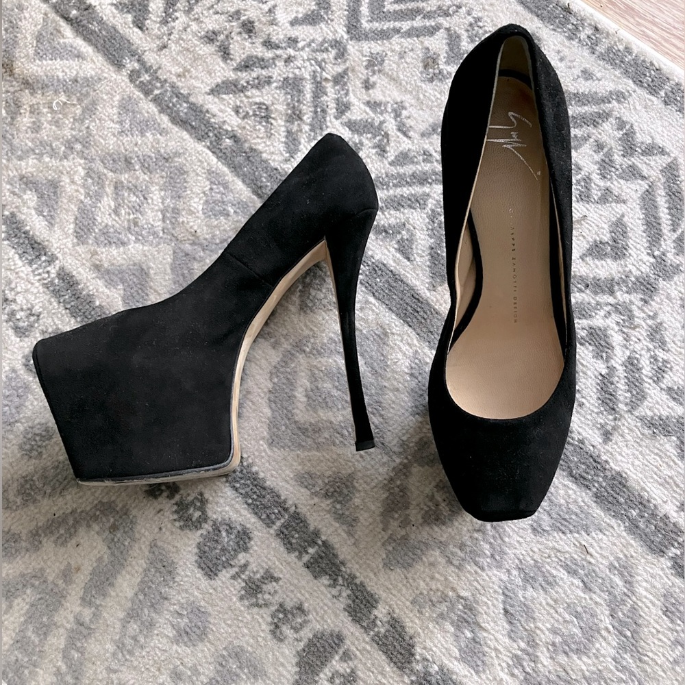 Giuseppe Zanotti black suede platform high heel stiletto